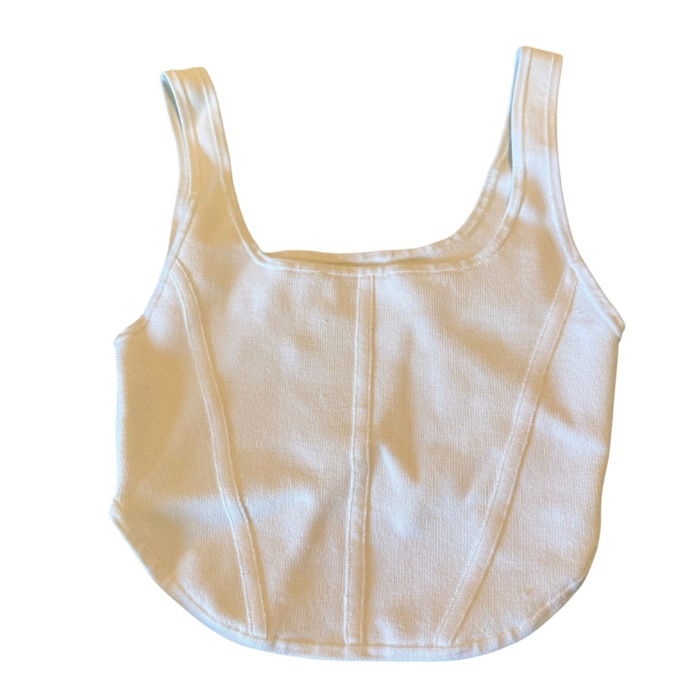 aritzia womens babaton white ribbed square neck crop top tank cami size xs